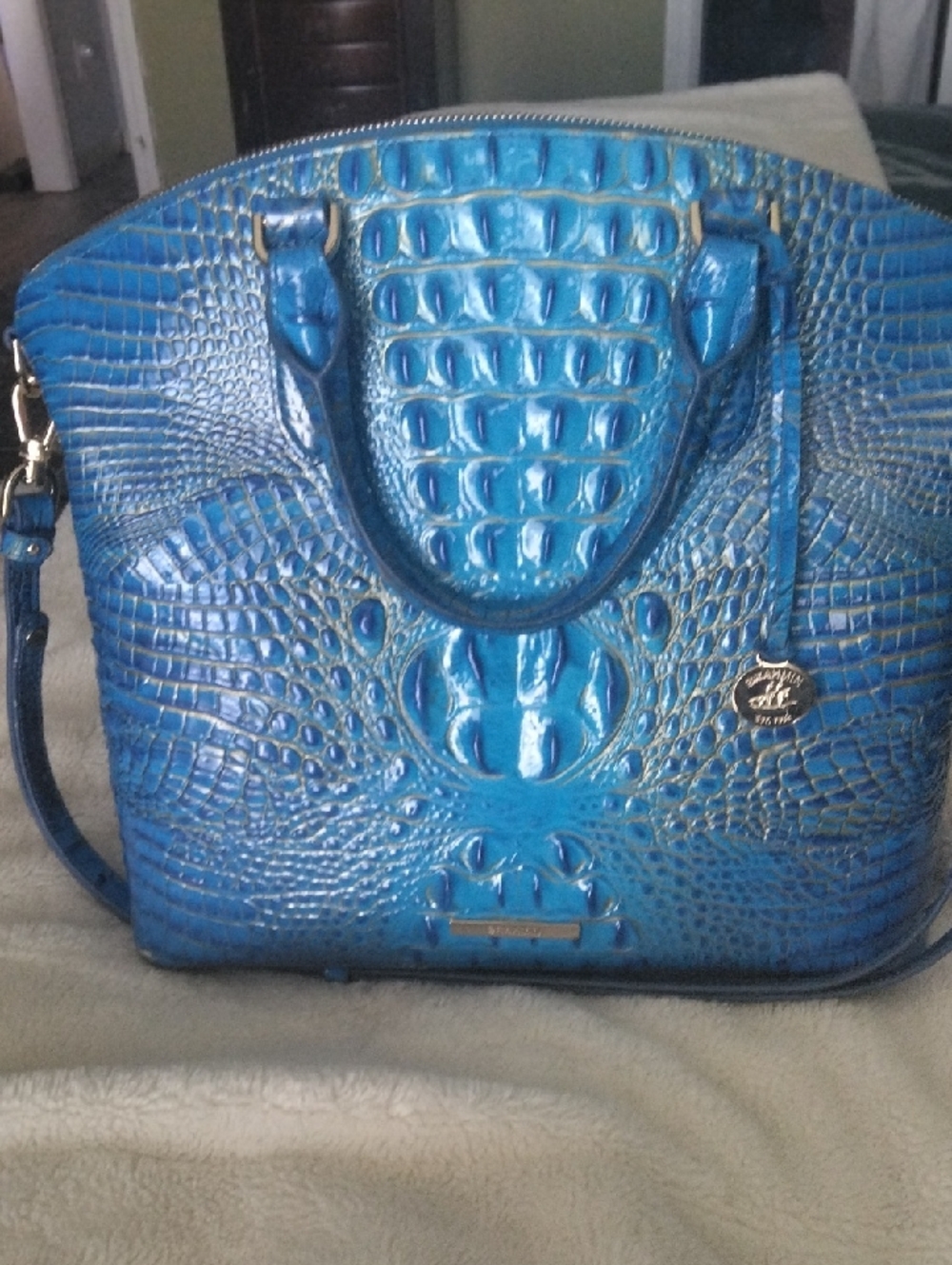 Croc-Embossed Blue Women's Brahmin Satchel